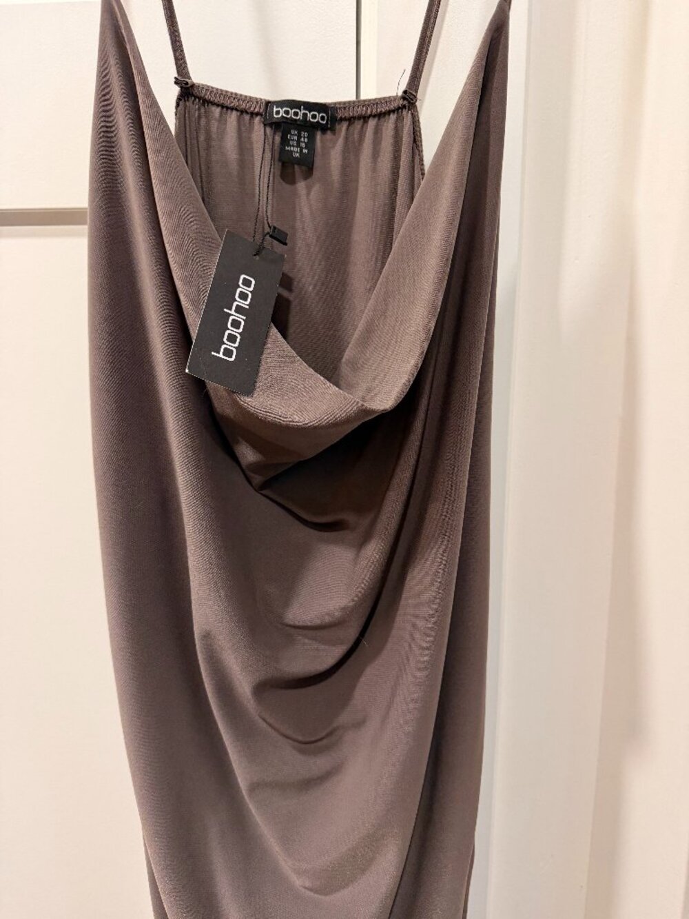 NEW BOOHOO Maternity Strappy Cowl Neck Dress and Duster Coat